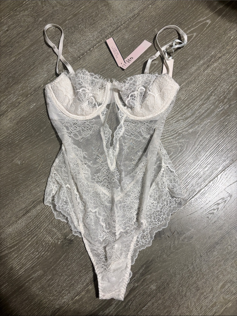 Victoria’s Secret Lace Sheer Bodysuit - Ivory White
